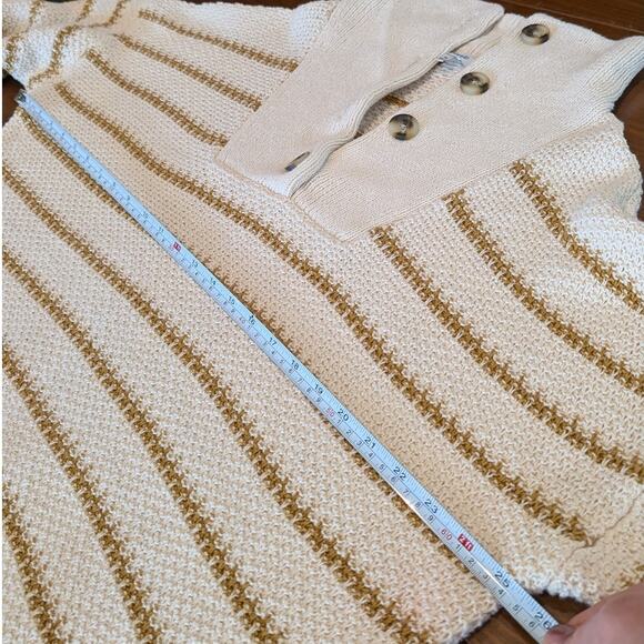 Madewell Antique Cream Canby Button Mockneck Sweater in Stripe, size XL - Picture 4 of 6